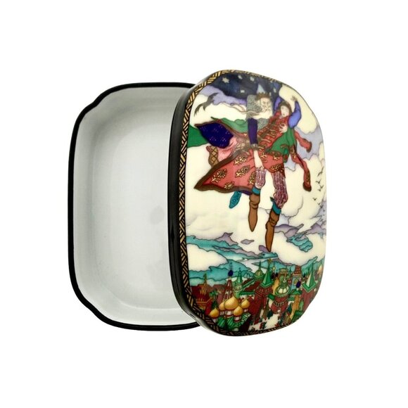Trinket Box Porcelain Lidded Tale Painting Vintage Russian Folk Art Decor Gift